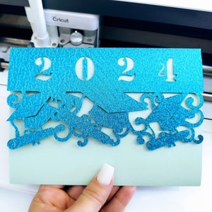 SVG Graduation Invitation Card Class of 2024 Cricut Cut File Tri Fold Pocket Landscape greeting card Senior 2024 Silhouette Cameo Laser Cut