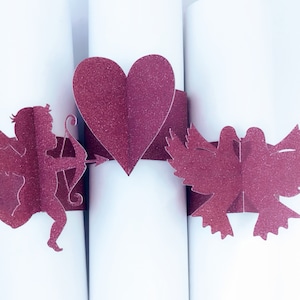 Modèle SVG serviettes en papier anneaux Saint-Valentin coeur Cupidon colombe svg fichier de coupe Cricut découpé au laser Cricut Silhouette camée porte-cartes