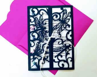 Dragonflies Card SVG 5x7 inches Cut Files Cricut Dragonfly Birthday Cards Laser Invitation Templates Wedding Card Silhouette Cameo
