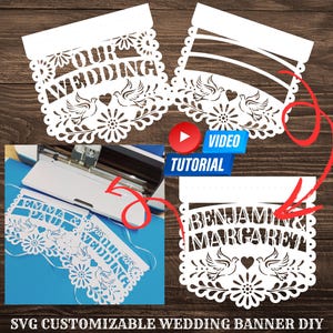 Anpassbare SVG-Schnittdateien Vorlagen Papel Picado Banner Cielito Lindo Mexikanisch Unsere Hochzeit Cricut Silhouette Cameo Bruder Scan Cut Laser