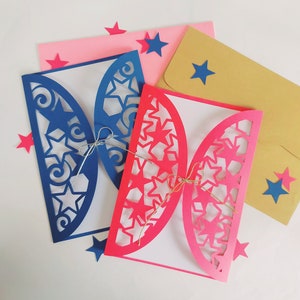 Conjunto de modelos de arquivo de corte Cricut SVG Stars Two Gate Fold Cards Silhouette Cameo Laser Convites Convite de Natal Aniversário Quinceañera 16