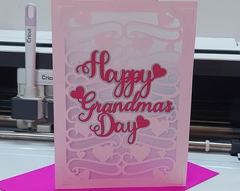 SVG Cut Files Cricut Happy Grandma's Day Card Cricut Template Hearts Happy Mother's Day Silhouette Cameo Laser Cut Cricut Joy Insert Card