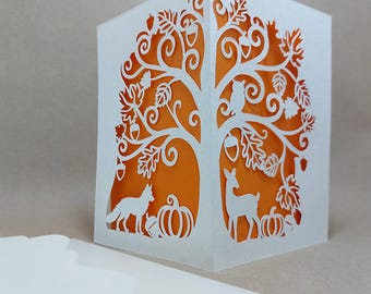 Thanksgiving Card SVG Tree cut files templates Cricut Silhouette Cameo Laser Autum Fall Folder Card digital download