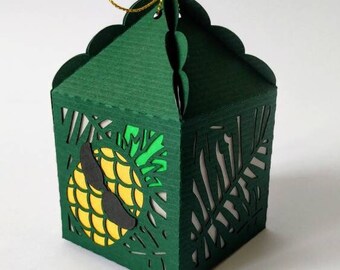 SVG Cricut Files Favor Box Templates Summer Pineapple with sunglasses Summer Birthday Party Gift Boxes Pineapple Laser Cut Silhouette Cameo