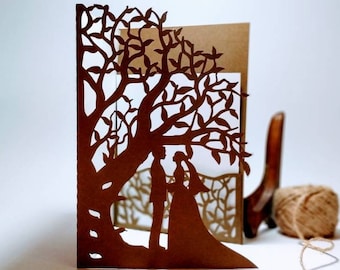 5 x 7 SVG Cricut arbre découpé au laser faire-part de mariage arbre carte trois volets arbre de couple fichier de coupe Cricut couple amour arbre silhouette camée DXF carte découpée