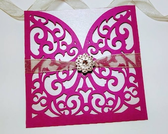 SVG Template Envelope Wedding Invitation Cricut Pocket Silhouette Cameo Laser Damask Swirly Design DXF Ai Die Cut Invitations Cardmaking