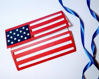 SVG Cricut Kids July 4th Gate Fold Card Patriotic America Flag USA FLAG Happy Independence Day Card Silhouette Cameo Diy Laser Cut Template