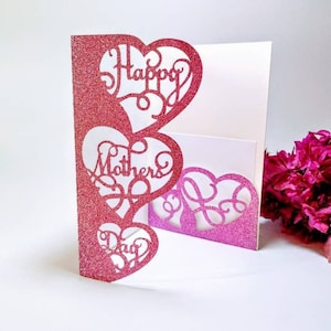 SVG-bestanden knippen Cricut Moederdag kaartsjabloon, gevouwen hart, Happy Mother's Day, Cricut Silhouette Cameo gesneden DXF AI png lasergesneden bestand