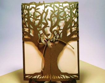 SVG Laser Cut Wedding Invitation Tree Gate Fold Card Cricut 5x7 inches Cut File Silhuette  DXF Ai Romantic Tree Card Paper Cut Die Cut