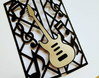 SVG File Gate Folder Musical Card Template Music Guitar Birthday Card Gift for musician Cutting File Laser Cut Cardmaking Silhouette Cameo