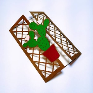 PLANTILLA SVG Tarjeta de cumpleaños de cactus Tarjeta de felicitación troquelada para Cricut Tarjeta de felicitación con diseño de cactus Archivos de corte de Silhouette Cameo para Cricut Decoración del desierto