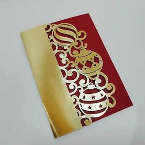 SVG Tri Fold Pocket Kartenvorlage 5 x 7 Zoll Weihnachtskarte WEIHNACHTEN Ball Cricut Silhouette Cameo Laser Cut Geschenk Einladung Weihnachtsessen