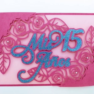 5x7 Laser Cut Cricut Invitation SVG Landscape File Template Quinceañera Gate Fold Invitation 15th Birthday Party Mis15 Años Silhouette Cameo
