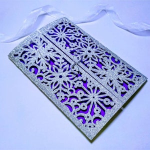 SVG Laser Cut Files Templates Wedding Invitation Snowflakes Gate Fold Card Cricut Frozen Theme Card Silhouette Cameo DXF Christmas Cards Ai image 1