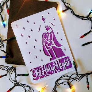 SVG Oh Holy Night julkort Cricut Cut filmappkort, mallar Jesu födelsedag Belen julsilhuett cameo laserskuren bild 4
