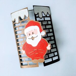 MODELLI di file SVG Babbo Natale Invito Cricut Buon Natale Biglietto pieghevole Lettera di Babbo Natale Camino tagliato al laser Silhouette di Babbo Natale Cameo