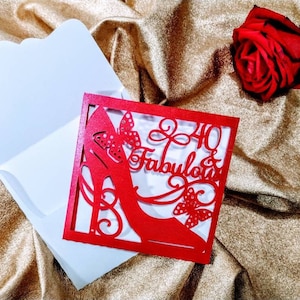 Laser Cut invitation template SVG Templates Envelope 40th Forty and Fabulous Birthday Card Forties Cricut Silhouette Cameo heels butterflies