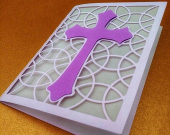 Plantilla SVG Tarjeta de cruz Bautismo Primera Comunión Confirmación Tarjeta conmemorativa Libro de servicio Invitación Corte láser Cricut Silueta Cameo Archivos