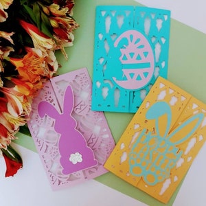 Conjunto de pacotes de cartões de Páscoa, coelho da Páscoa, SVG, cartão dobrável, Cricut, silhueta, camafeu, corte a laser, feliz Páscoa, presentes, ovos, coelhos, cartões para crianças