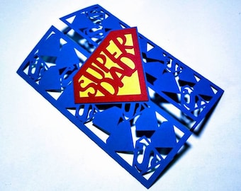 SVG Super Dad Gate Fold Card Cricut Feliz Día del Padre Plantillas de Corte Láser Silueta Cameo svg Día del Padre Cumpleaños Papá Tarjeta Super Papá