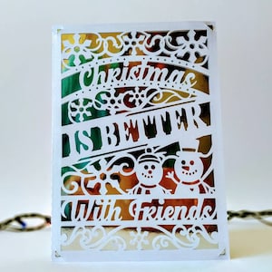 SVG Cut File Cricut Christmas Card Templates Snowman Merry Christmas Gifts Laser Cut Silhouette Cameo DXF Christmas With Friends Folder Card