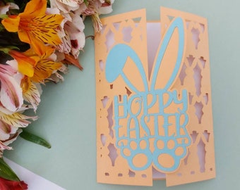 Hoppy Easter svg card Cricut Files Templates Easter Silhouette Cameo Laser Cut Happy Easter Gifts Easter Rabbits Eggs Easter Bunny for kids