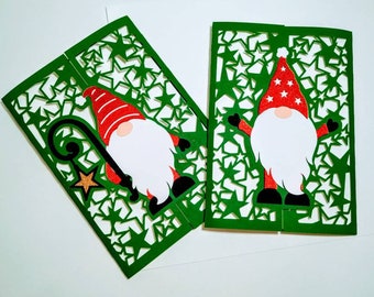 Cartes de Noël SVG fichiers coupés Cricut joyeux Noël gnomes Gate Fold cartes modèles étoiles arbre de Noël découpé au laser Silhouette camée fichier