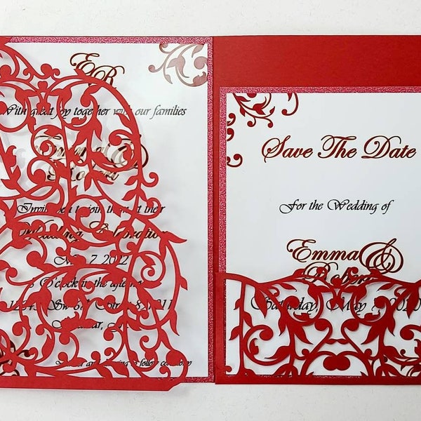 5x7 SVG Laser Cut Wedding Invitation Tri Fold Card Cricut Cut File Silhuette  DXF Ai arabesques damask swirly design card luxury invitation