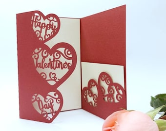 Happy Valentine's Day Card Cricut SVG cut file svg tri fold card hearts Saint Valentin Day Card Laser Cut Silhouette Cameo dxf Valentines