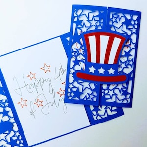 SVG Cricut Glücklich 4. Juli Hut Tor Faltkarte USA Flagge Karte USA Flagge Karte glücklich In anschließender Unabhängigkeitstag Silhouette Cameo Laser Cut Karte svg