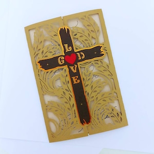 SVG Dieu amour croix Pâques carte baptême première communion Confirmation carte commémorative livre de services Invitation découpé au laser Cricut Silhouette camée