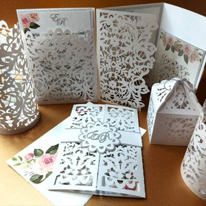 Lace Edge Tri-fold 5x7 Wedding Invitation Simple Pocket Envelope