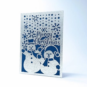 Carte de Noël facile SVG bonhomme de neige Cricut neige flocons de neige fichiers svg découpés au laser Cricut joyeux Noël cartes cadeaux de Noël bricolage silhouette camée