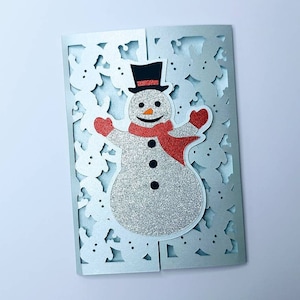 Layers SVG Snowman Christmas Card Cut Files Cricut Merry Christmas Cards Snowman Christmas Gift Laser Cut Silhouette Cameo Snowflakes winter