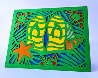 SVG Cricut Cortar Archivos Carpeta de Verano Tarjeta Cumpleaños Tarjeta de Playa Silueta Cameo Plantillas de Corte Láser Hibisco Hojas Tropicales Capas 3d SVG