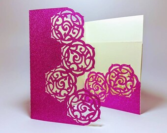 SVG Laser Cut Lotus Flower Mandala Wedding Invitation Cricut Tri Fold Card QUINCEAÑERA Sweet Sixteen Cards Silhuette Cameo Indian Wedding