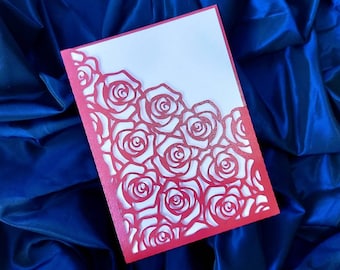 SVG Laser Cut Wedding Invitation Cesia Roses Cricut Envelope Card Cut File Silhuette Cameo DXF Paper Cut Die Cut 5x7 inches Roses Invitation