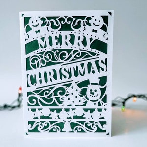 SVG Cut Files Cricut Christmas Cards Templates Snowman Merry Christmas Gifts Laser Cut Silhouette Cameo DXF Snowflakes winter Folder Card ai