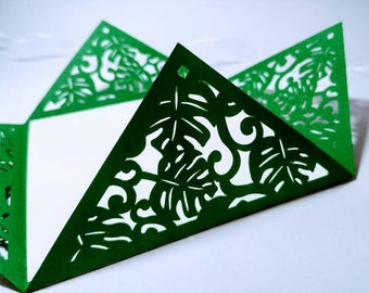 SVG bröllopsinbjudan Cricut laserskurna tropiska löv Monstera mall fyrfaldigt kort silhuett cameo skärfiler sommar design virvlar