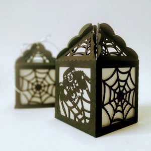 SVG Favor Box Cut Files Cricut Spider Candy Box Template Happy Birthday Boy Gift Box Decor Party Spider Web Silhouette Cameo Laser Souvenirs