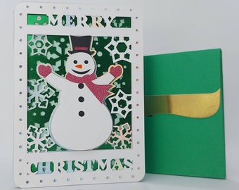 Layers SVG Snowman Christmas Card Cut Files Cricut Merry Christmas Cards Snowman Christmas Gift Laser Cut Silhouette Cameo Snowflakes winter