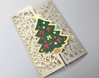 Christmas Cards SVG Files Cricut Gate Fold Card Templates Christmas Tree Cards Cricut Silhouette Cameo Laser Cut Christmas Gifts Invitation