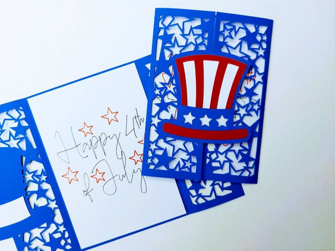 SVG Cricut Happy 4th of July Hat Gate Fold Card Patriotic America Flag ...