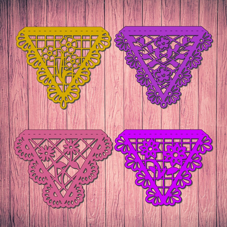 Download 8 SVG FILES CRICUT Floral Banners Papel Picado Fiesta ...