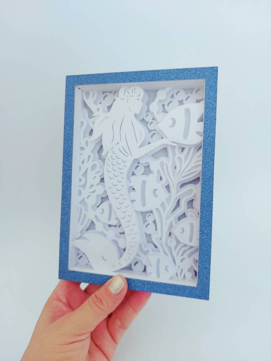 Mermaid Shadow Box Lightbox Template Cricut SVG Cut Files 5x7 Mermaid ...