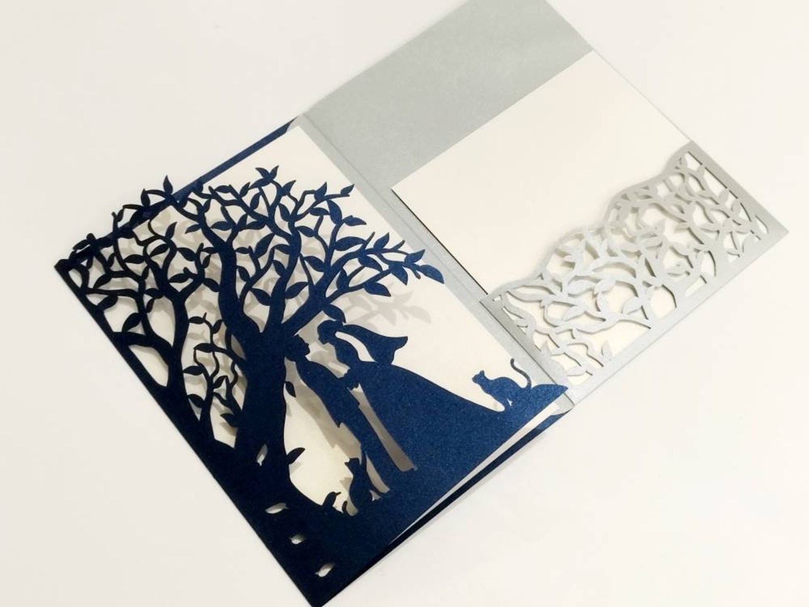 5x7 SVG Cut Files Wedding Invitation Tree Tri Fold Pocket Card Romantic ...