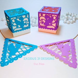 Modèles de fichier SVG boîte et bannière baptême baptême Mi Bautizo ange bébé garçon fille Cricut Silhouette camée découpé au laser Papel Picado couper fichier