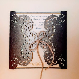 SVG Laser Cut Wedding Invitation for Cricut Silhouette DXF Invitación Quinceañera Sweet 16 15 Gate Fold Card Die Cut Invitation Template