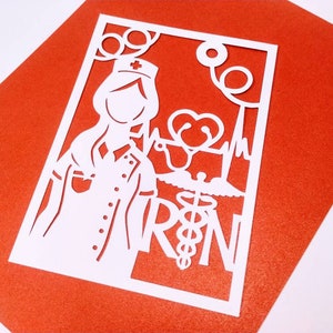Arquivos de corte a laser SVG de moldura 5x7 Modelos Cricut PDF de corte de papel Cartões de felicitações para o Dia Internacional da Enfermeira Cartões de agradecimento para aniversário de enfermeiras Cameo