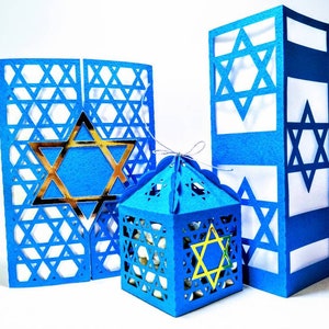Modèle SVG étoile de David Hanoucca lanterne porte carte pli fichier de coupe Cricut découpé au laser Fête des lumières Silhouette camée Israël Pessa'h